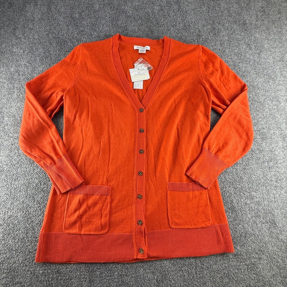 Liz Claiborne Womens XL Orange V-Neck Button Front Cardigan Sweater New